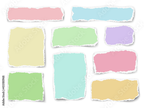 Set of paper different fragments scraps isolated on white background. Vector illustration.