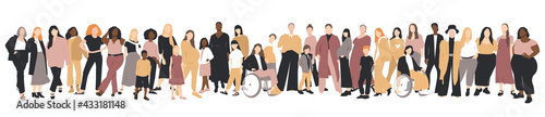 Multicultural group of mothers with kids. Flat vector illustration.	