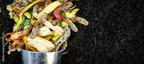 organic garden fertilizer. biodegradable kitchen waste. composting food leftovers. banner