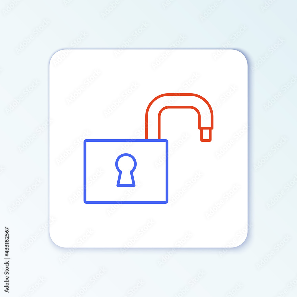 Line Open padlock icon isolated on white background. Opened lock sign. Cyber security concept. Digital data protection. Colorful outline concept. Vector Line Open padlock icon isolated on white background. Opened lock sign. Cyber security concept. Digital data protection. Colorful outline concept. Vector