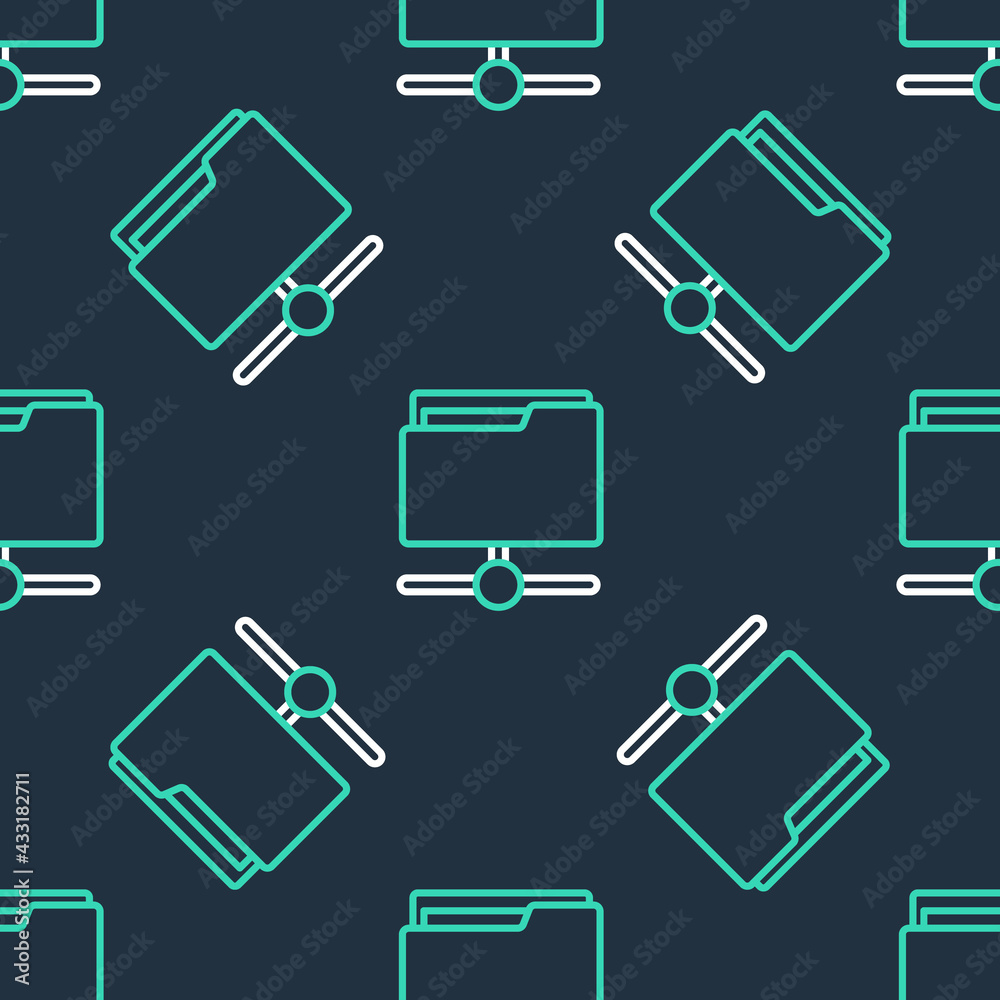 Line FTP folder icon isolated seamless pattern on black background. Software update, transfer protocol, router, teamwork tool management, copy process, info. Vector