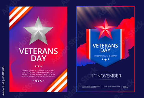 Veterans day poster with a star and ribbon. Vector illustration