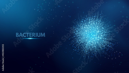 Bacterium. Vector abstract microscopic medical illustration of blue bacteria types, virus or spore close up on dark background. .Concept for science, technology, medicine. Vector illustration.