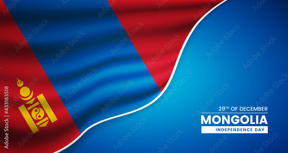 Naklejka premium Abstract independence day of Mongolia background with elegant fabric flag and typographic illustration