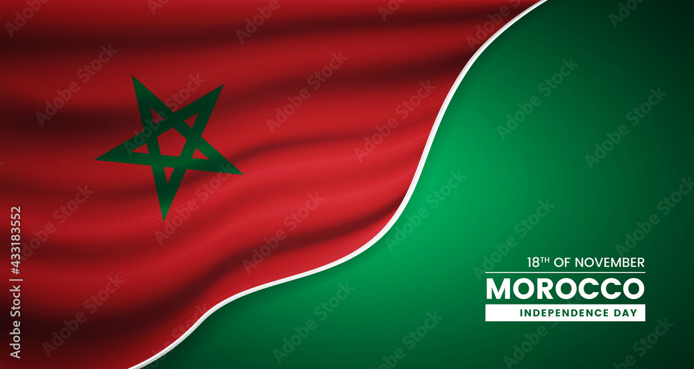Abstract independence day of Morocco background with elegant fabric flag and typographic illustration Abstract independence day of Morocco background with elegant fabric flag and typographic illustration