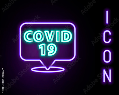Glowing neon line Corona virus 2019-nCoV on location icon isolated on black background. Bacteria and germs, cell cancer, microbe, fungi. Colorful outline concept. Vector