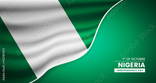 Abstract independence day of Nigeria background with elegant fabric flag and typographic illustration
