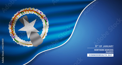 Abstract commonwealth day of Northern Mariana Islands background with elegant fabric flag and typographic illustration
