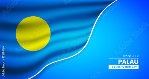 Abstract constitution day of Palau background with elegant fabric flag and typographic illustration