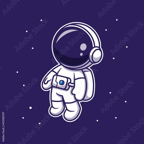 Cute Astronaut Floating In Space Cartoon Vector Icon Illustration. Technology Science Icon Concept Isolated Premium Vector. Flat Cartoon Style
