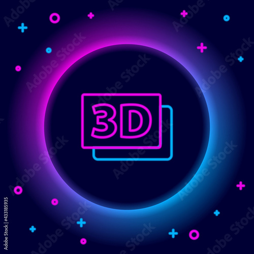 Glowing neon line 3D word icon isolated on black background. Colorful outline concept. Vector