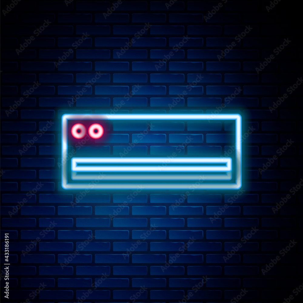 Glowing neon line Air conditioner icon isolated on brick wall background. Split system air conditioning. Cool and cold climate control system. Colorful outline concept. Vector Glowing neon line Air conditioner icon isolated on brick wall background. Split system air conditioning. Cool and cold climate control system. Colorful outline concept. Vector