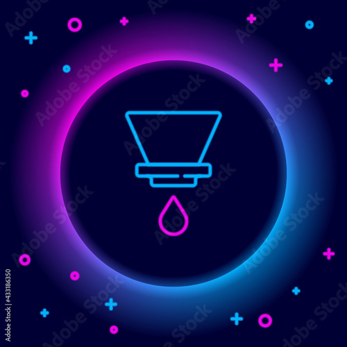 Glowing neon line V60 coffee maker icon isolated on black background. Colorful outline concept. Vector