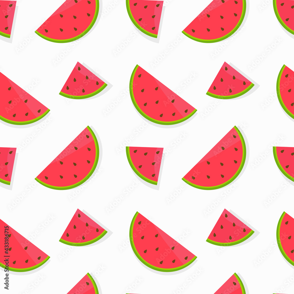 Seamless vector pattern with bright watermelons on a white background Suitable for the design of textile fabric, wrapping paper, and wallpaper for websites. Vector illustration. Seamless vector pattern with bright watermelons on a white background Suitable for the design of textile fabric, wrapping paper, and wallpaper for websites. Vector illustration.