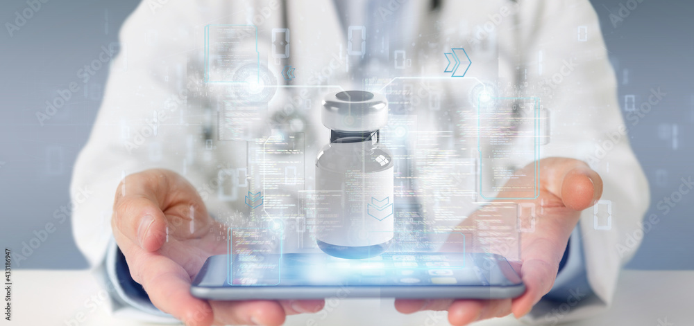 Fototapeta premium Doctor touching a vaccine concept - 3d rendering