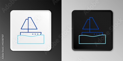 Line Yacht sailboat or sailing ship icon isolated on grey background. Sail boat marine cruise travel. Colorful outline concept. Vector