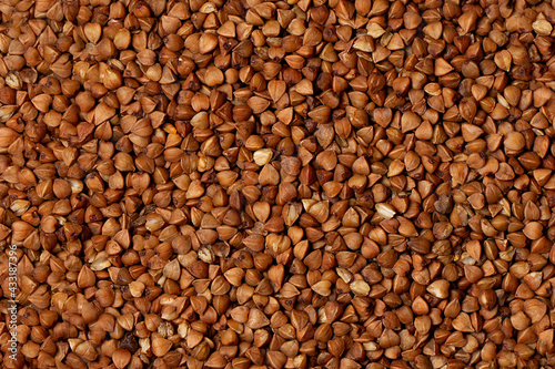 Macro Photo food buckwheat groats. Texture background grain buckwheat groats. Image food product porridge buckwheat.