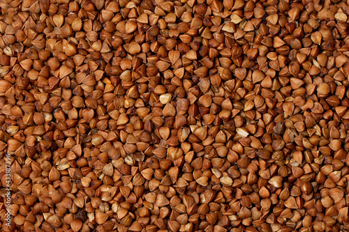 Macro Photo food buckwheat groats. Texture background grain buckwheat groats. Image food product porridge buckwheat. photo