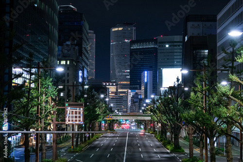 愛知県名古屋市 桜通りと名古屋市の高層ビル群 夜景