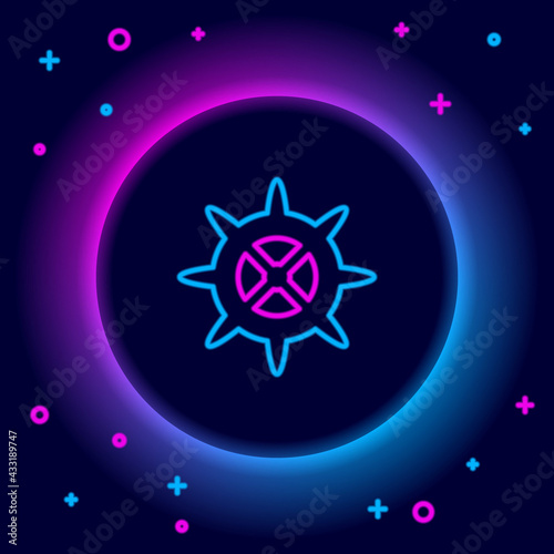 Glowing neon line Bicycle sprocket crank icon isolated on black background. Colorful outline concept. Vector
