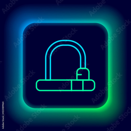 Glowing neon line Bicycle lock U shaped industrial icon isolated on black background. Colorful outline concept. Vector
