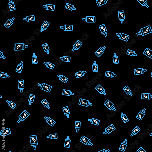 Line Pepper spray icon isolated seamless pattern on black background. OC gas. Capsicum self defense aerosol. Vector