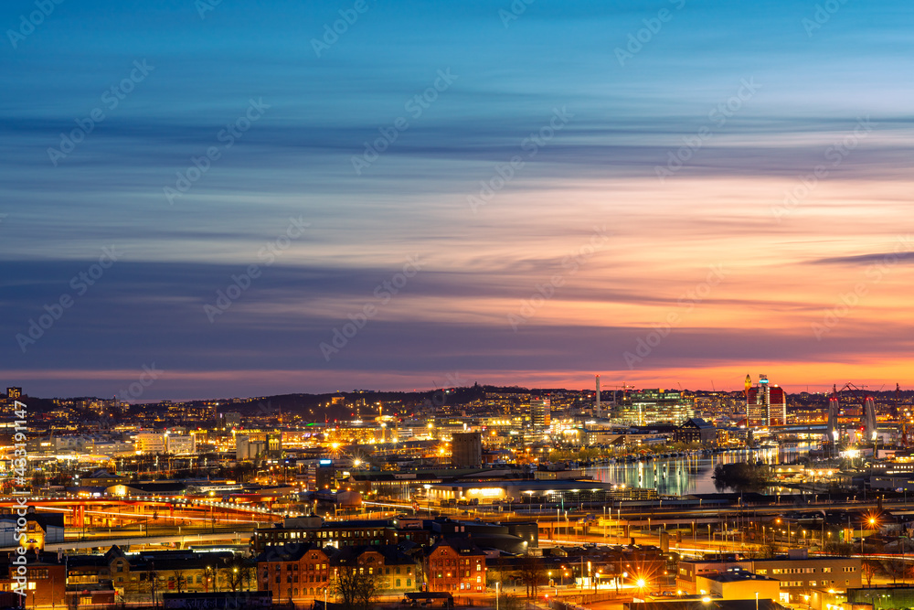 Sunset over the city of Gothenburg