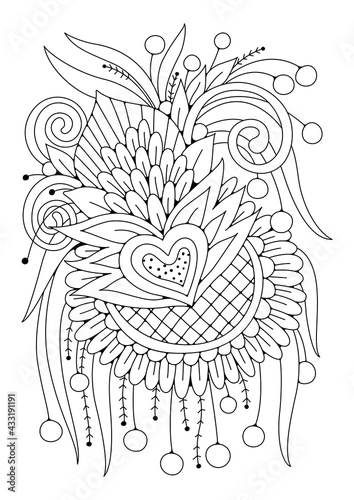 Botanical coloring page. Vector illustration with flowers for coloring. Line art. Art therapy.