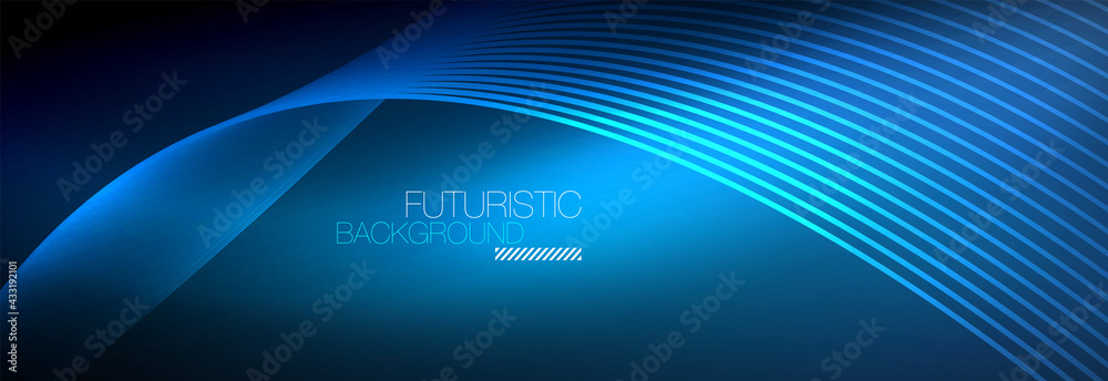 Abstract neon glowing light in the dark with waves. Shiny magic energy and motion concept, vector abstract wallpaper background