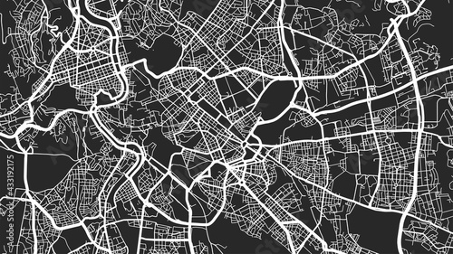 Black and white Rome city area vector background map, streets and water cartography illustration.