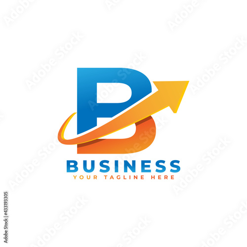 Letter B with Swoosh Arrow Up Logo Design. Creative Letter Mark Suitable for Company Brand Identity, Travel, Start up, Logistic, Business Chart or Graph Logo Template photo