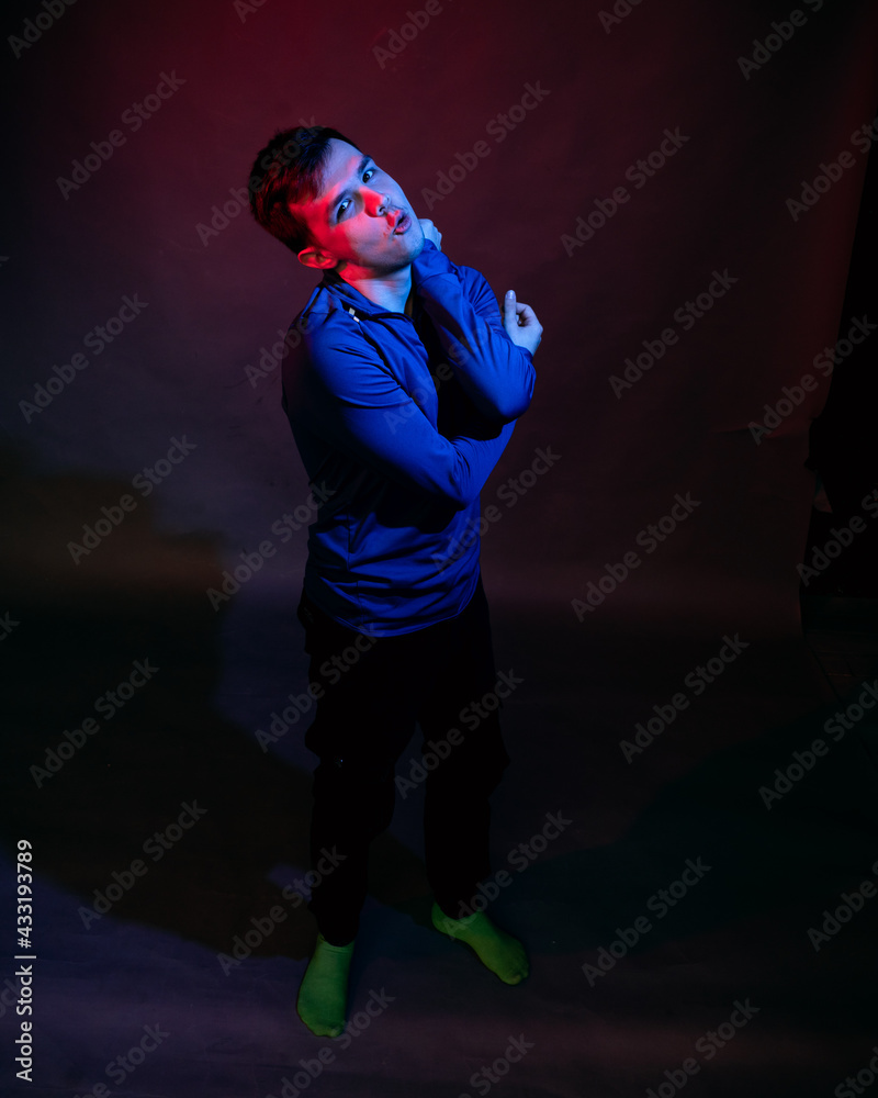 Portrait of a man with red and blue light Portrait of a man with red and blue light