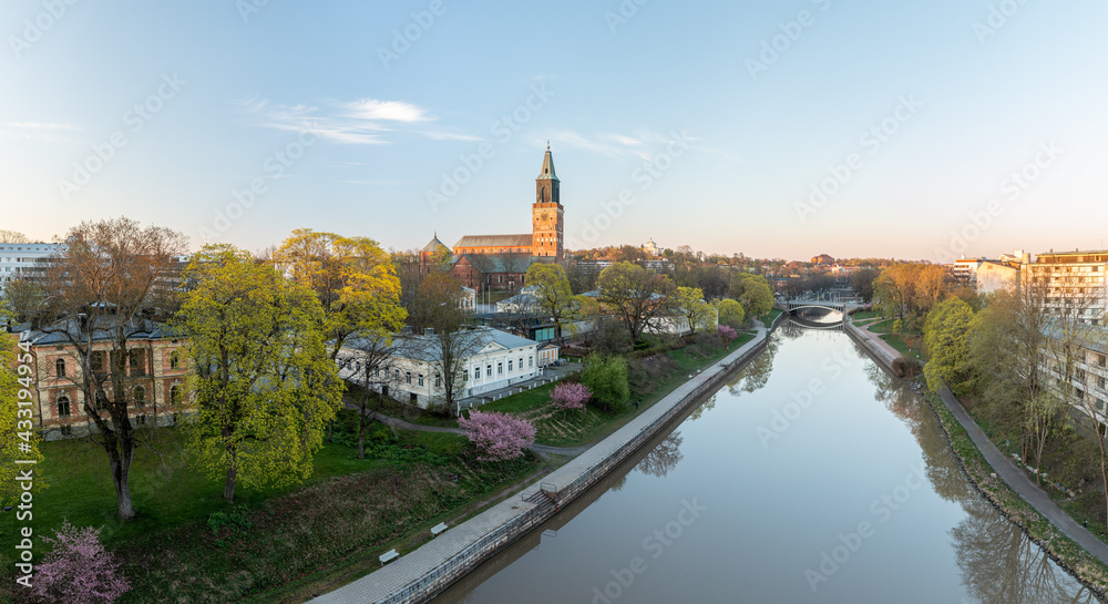 Spring in Turku, Finland with the cathedral and the river.