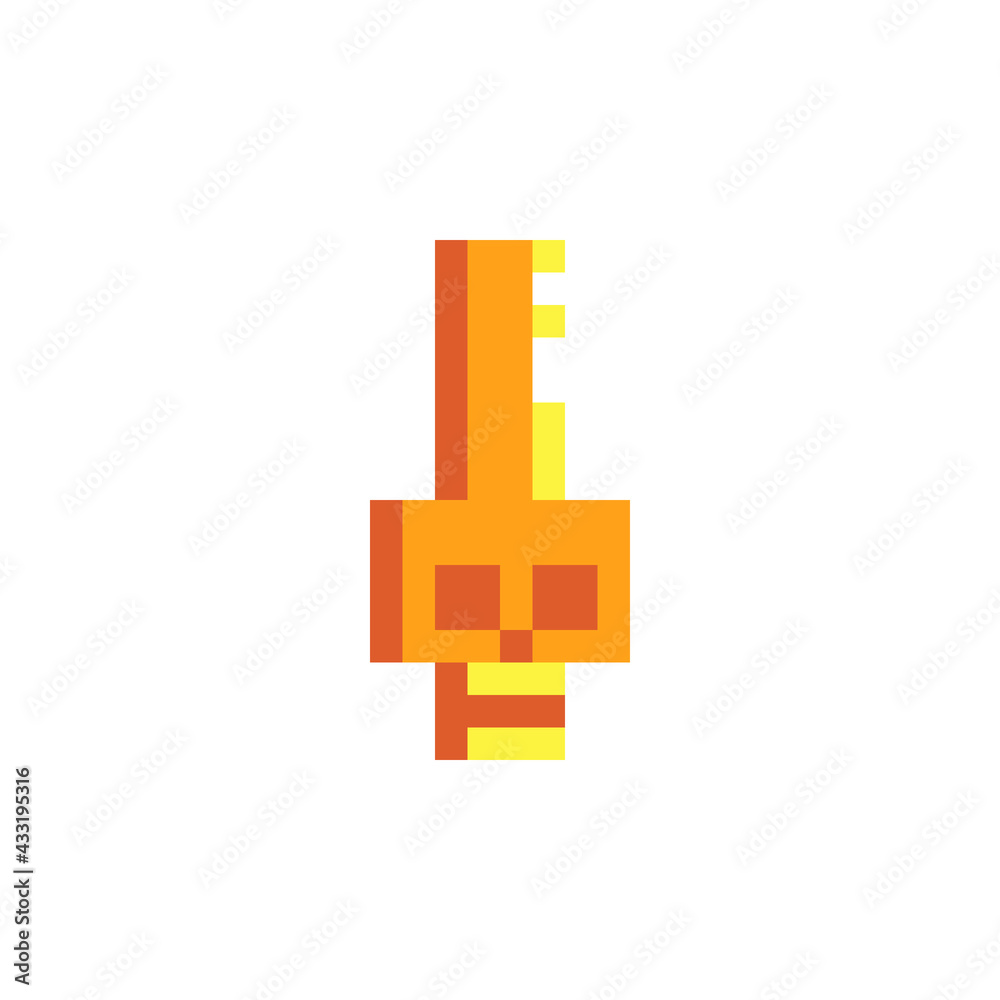 Obraz premium Key pixel art icon isolated vector illustration on white background. Decorative element design for logo, sticker, web, mobile app. Game assets 8-bit sprite.