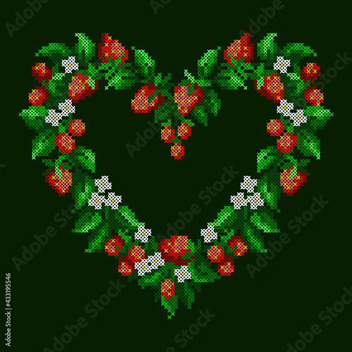 vector art embroidery strawberry heart
