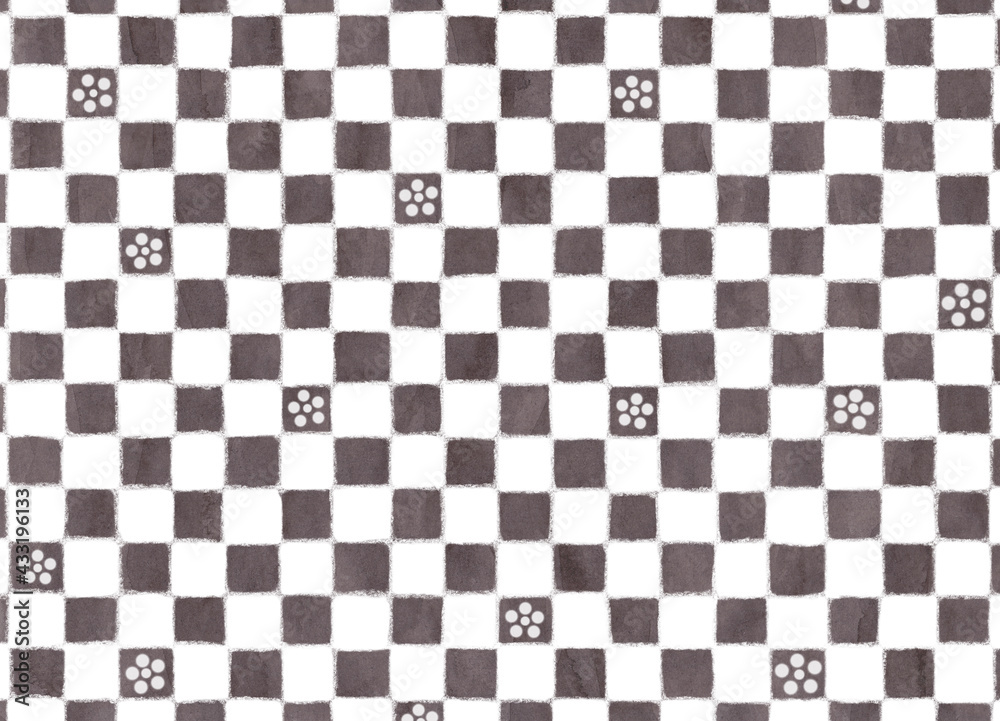 Fototapeta premium 梅模様 黒と白の市松模様背景