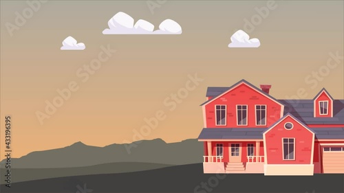 a beautiful big house view in the cloudy night