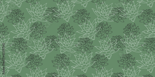 Vector Succulents Seamless Pattern Background Texture. Greate as a fabric, textile print, wallpaper, scrapbooking, packaging or giftwrap. Surface pattern design.