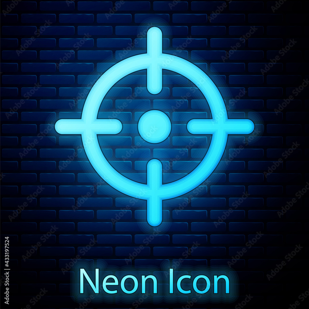 Glowing neon Target sport icon isolated on brick wall background. Clean target with numbers for shooting range or shooting. Vector Glowing neon Target sport icon isolated on brick wall background. Clean target with numbers for shooting range or shooting. Vector