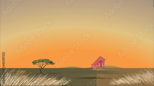 a wooden house view on the road side village near big tree