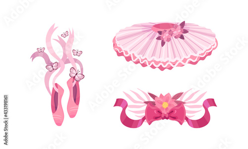 Tutu Skirt and Pointe Shoes as Ballet Accessory Vector Set