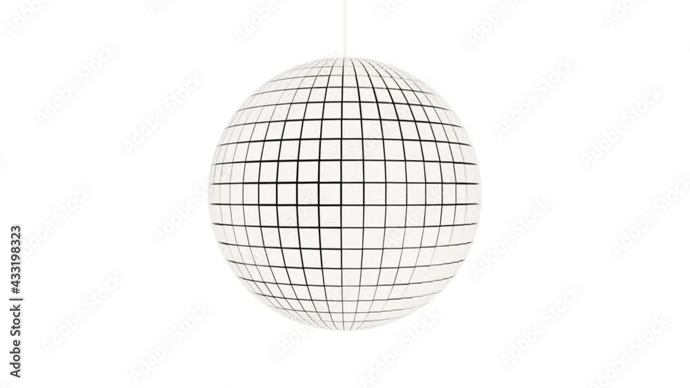 Disco ball made of white squares rotates counterclockwise on a white background. Glare of light is reflected from its surface. Seamless loop. Disco ball made of white squares rotates counterclockwise on a white background. Glare of light is reflected from its surface. Seamless loop.