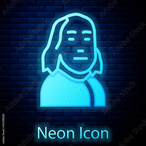 Glowing neon Benjamin Franklin icon isolated on brick wall background. Vector