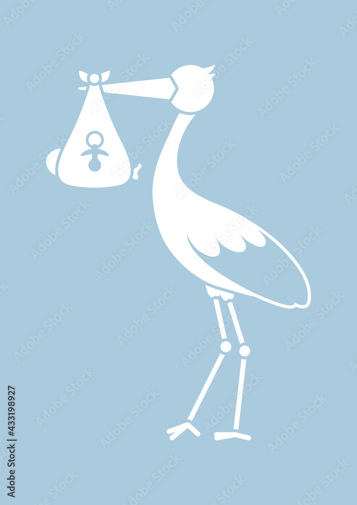 Abstrakter Storch Silhouette Mit Baby Junge Retroblau Stock Vector