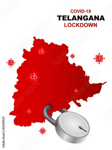 Telangana lockdown preventing covid19, corona virus epidemic and outbreak. Lockdown concept Telangana map with locker. vector illustration design 