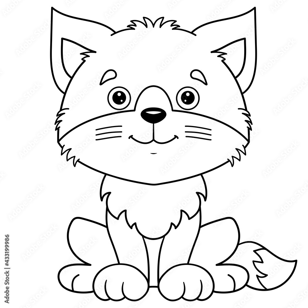 Coloring Page Outline Of cartoon little fox cub. Coloring Book for kids. Coloring Page Outline Of cartoon little fox cub. Coloring Book for kids.