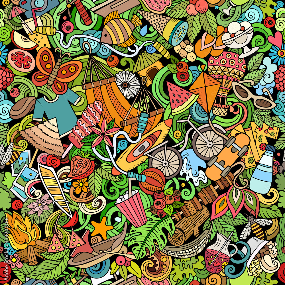 Cartoon doodles Summer seamless pattern.