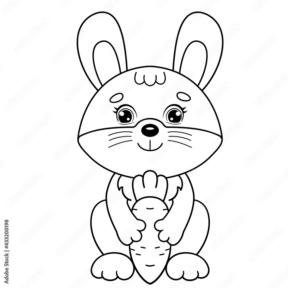 Coloring Page Outline Of cartoon bunny or hare with carrot. Coloring ...