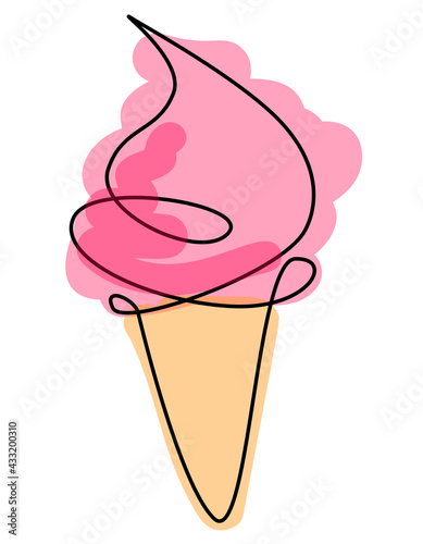 Continuous line drawing. Ice cream. Black isolated on white background. Hand drawn vector illustration.