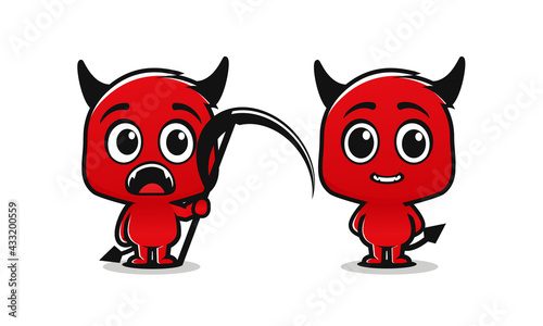 Cute red devil character. Red demon cartoon. Illustration vector